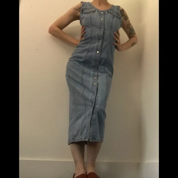 Z. Cavaricci Vintage Button Down Denim Dress Vneck Sleeveless Mint Condition - Picture 3 of 15